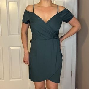 Dark green, Off the shoulder, faux wrap dress